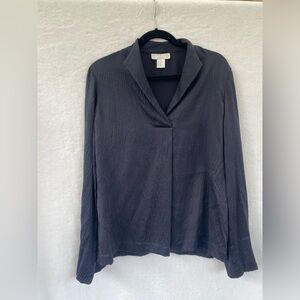 Doncaster Blouse Top Women's 10   Black  Silk Long  Sleeve V Neck